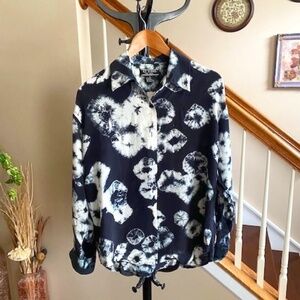 Et Vous Black and White Dandelion Fine Silk Blouse Size Small